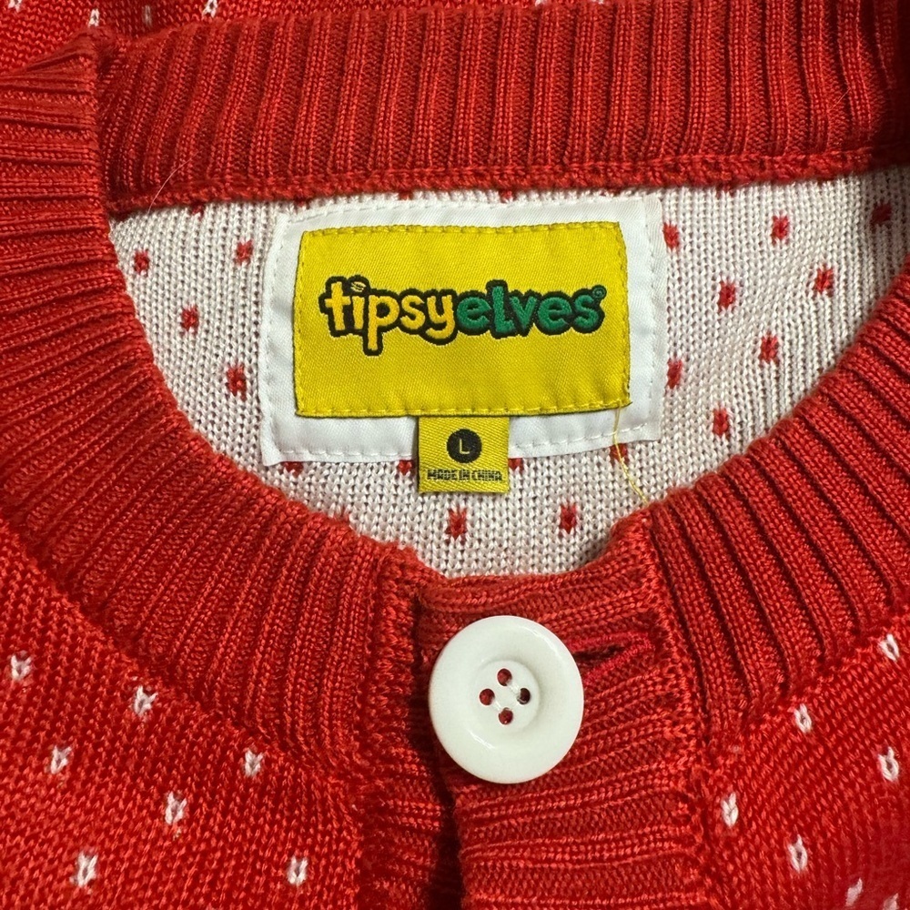 TIPSY ELVES Red White Cardigan Sweater Naughty Reindeer Size L Christmas‎ Ugly - Picture 4 of 6